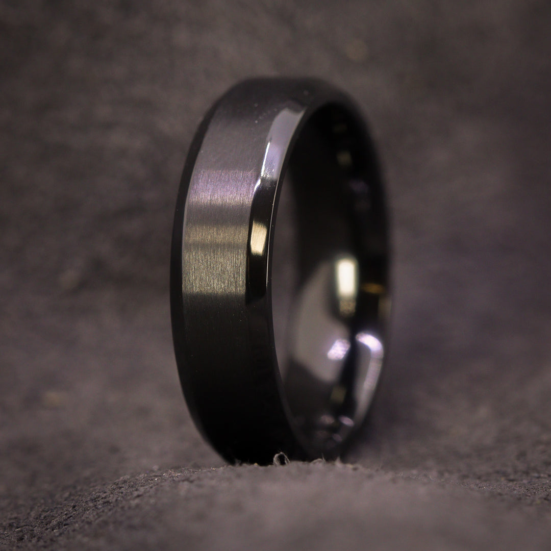 Bevelled Edge Black Zirconium Wedding Ring - The Crookes Valley Ring