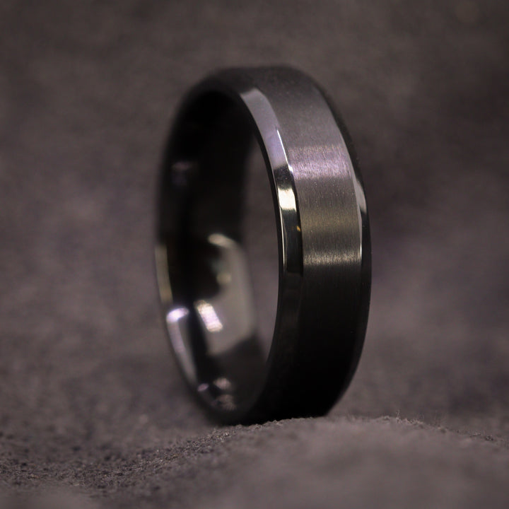 Bevelled Edge Black Zirconium Wedding Ring - The Crookes Valley Ring