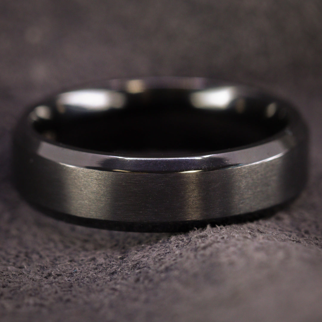 Bevelled Edge Black Zirconium Wedding Ring - The Crookes Valley Ring