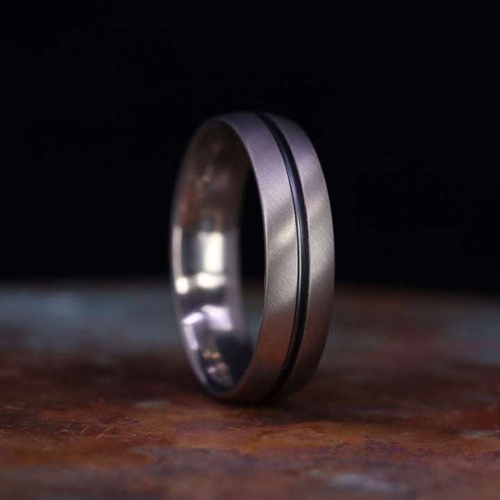 Black Oxidised Channel Brushed Titanium Wedding Ring - The Greystones Ring - Made-to-Order