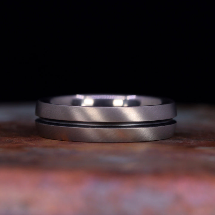 Black Oxidised Channel Brushed Titanium Wedding Ring - The Greystones Ring - Made-to-Order