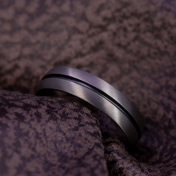 Black Oxidised Channel Brushed Titanium Wedding Ring - The Greystones Ring - Made-to-Order