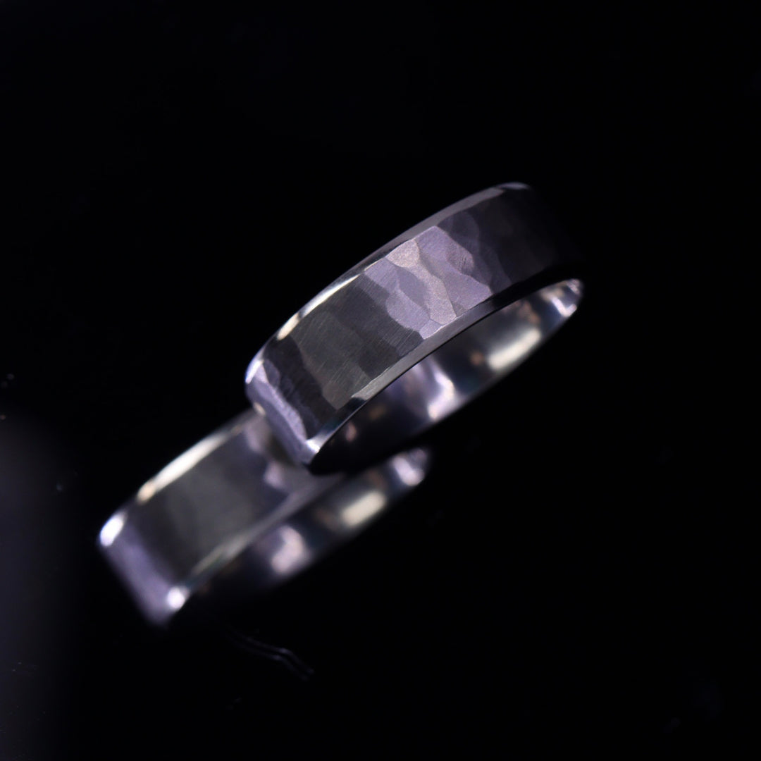Hammered Bevelled Edge Wide Titanium Wedding Ring - The Stanage Edge Ring - Made-to-Order