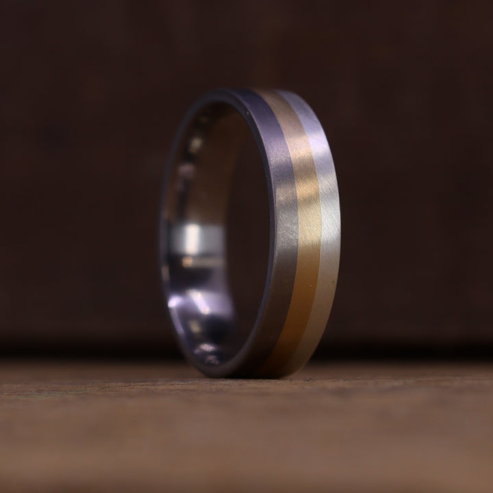 Three Colour Gold, Silver & Titanium Wedding Ring - The Hope Valley - Made-to-Order