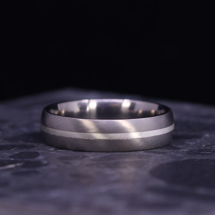 Silver Inlay Titanium Wedding Ring - The Derwent - Made-to-Order