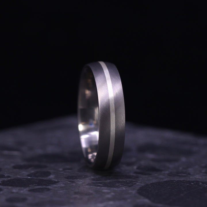 Silver Inlay Titanium Wedding Ring - The Derwent - Made-to-Order