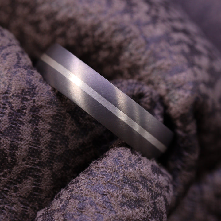 Silver Inlay Titanium Wedding Ring - The Derwent - Made-to-Order