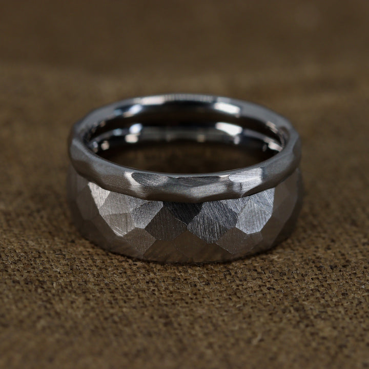 Matching Wedding Ring Set - Rivelin Valley & Beauchief - Hammered Effect Stainless Steel Court Fit Wedding Rings