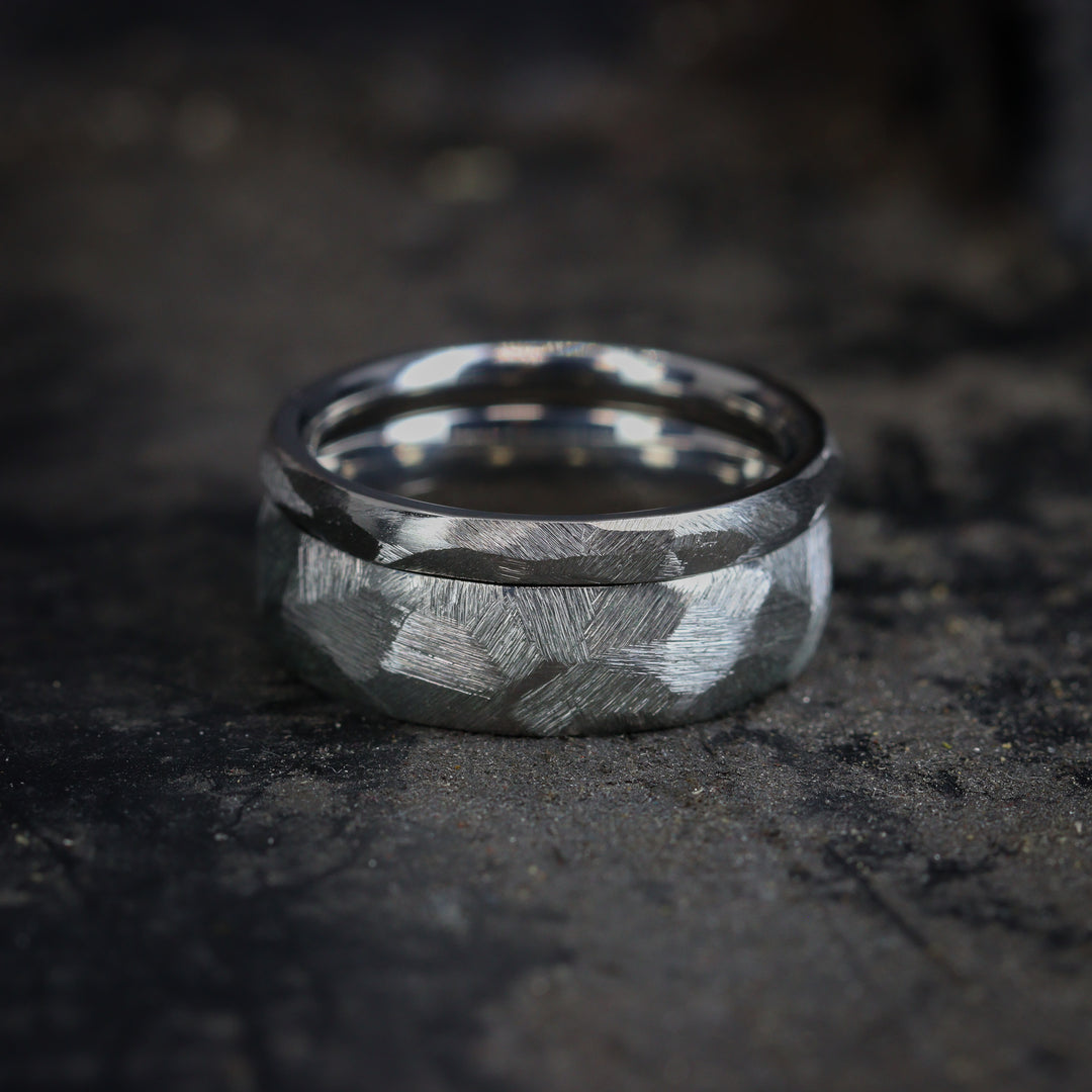 Matching Wedding Ring Set - Bolehills & Ecclesall - Rough Textured Stainless Steel Court Fit Wedding Rings