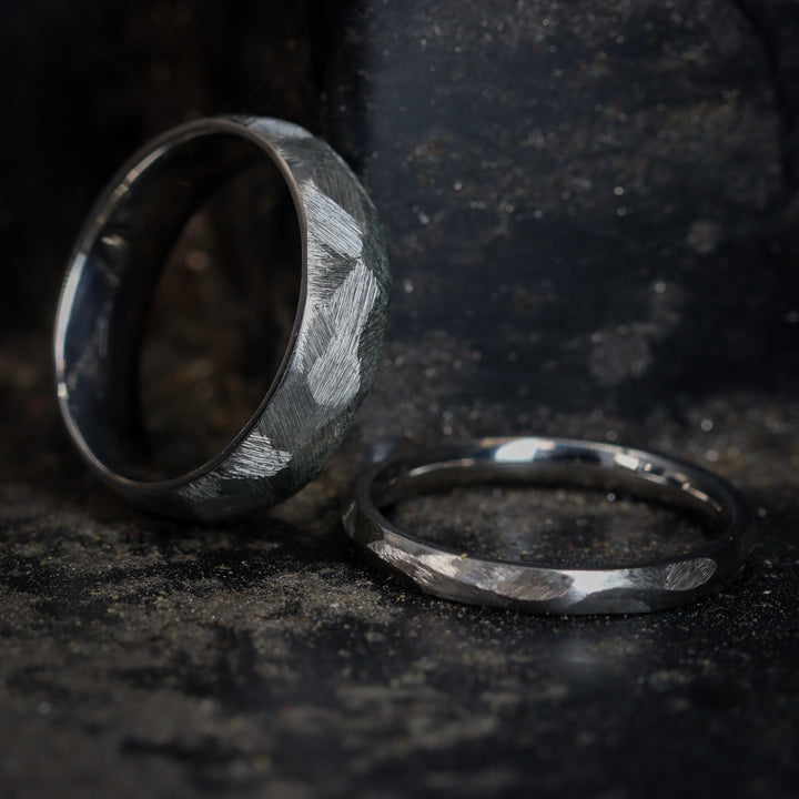 Matching Wedding Ring Set - Bolehills & Ecclesall - Rough Textured Stainless Steel Court Fit Wedding Rings