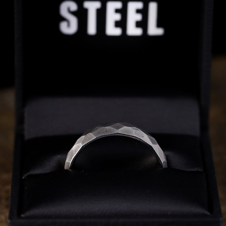 Hammered Effect Stainless Steel Wedding Ring - The Rivelin Valley