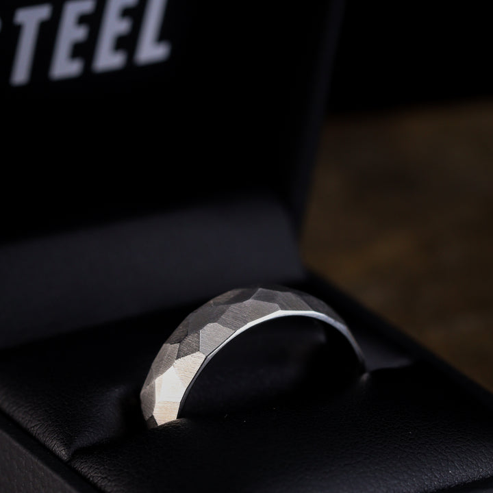 Hammered Effect Stainless Steel Wedding Ring - The Rivelin Valley