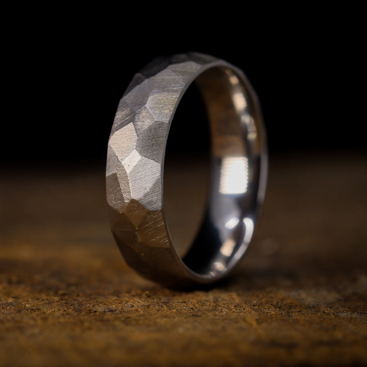 Hammered Effect Stainless Steel Wedding Ring - The Rivelin Valley