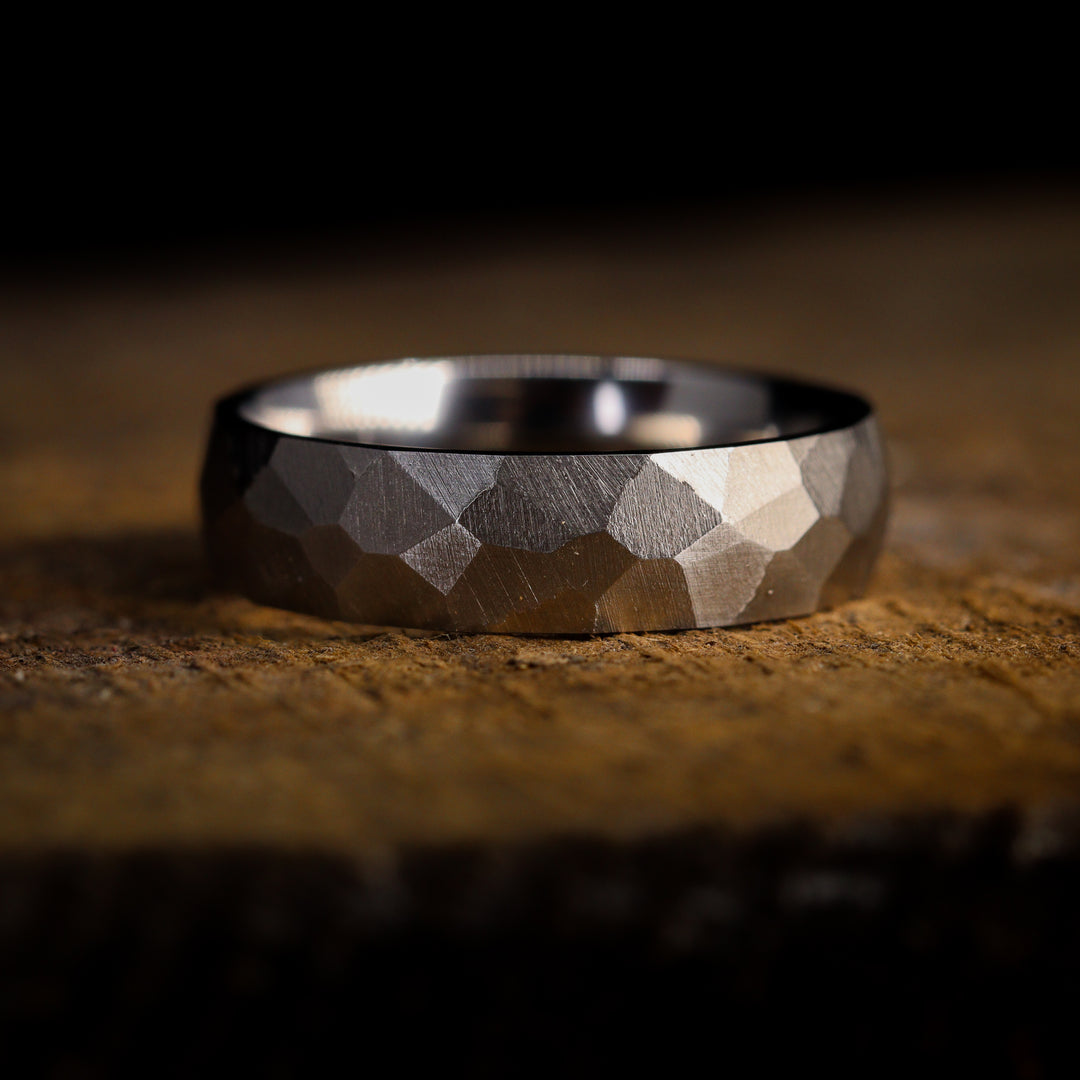 Hammered Effect Stainless Steel Wedding Ring - The Rivelin Valley