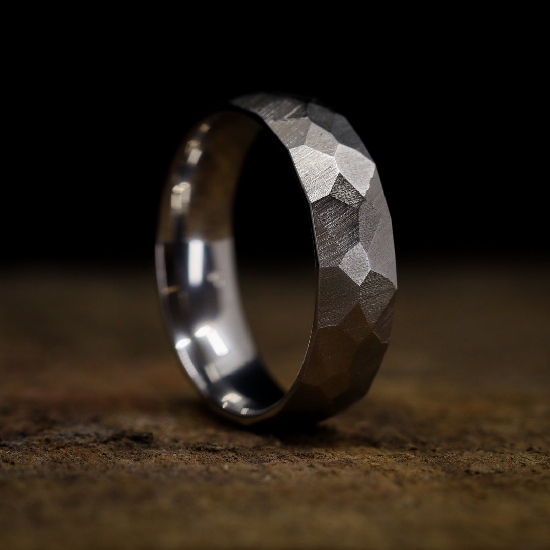 Hammered Effect Stainless Steel Wedding Ring - The Rivelin Valley