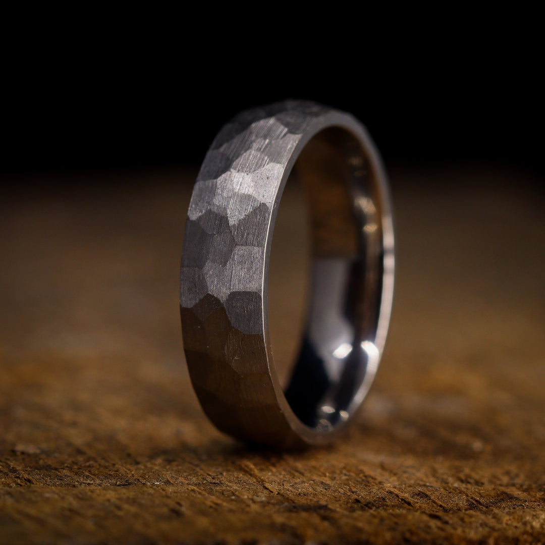 Hammered Effect Titanium Wedding Ring - The Rivelin Valley