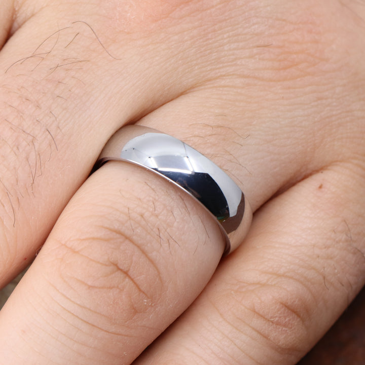 Polished Court Shaped Stainless Steel Wedding Band - The Ruskin Green Ring Stainless Steel Rings