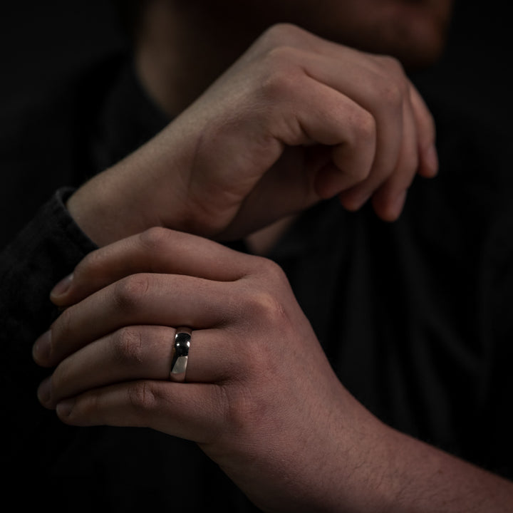 Polished Court Shaped Titanium Wedding Band - The Ruskin Green Ring Titanium Rings