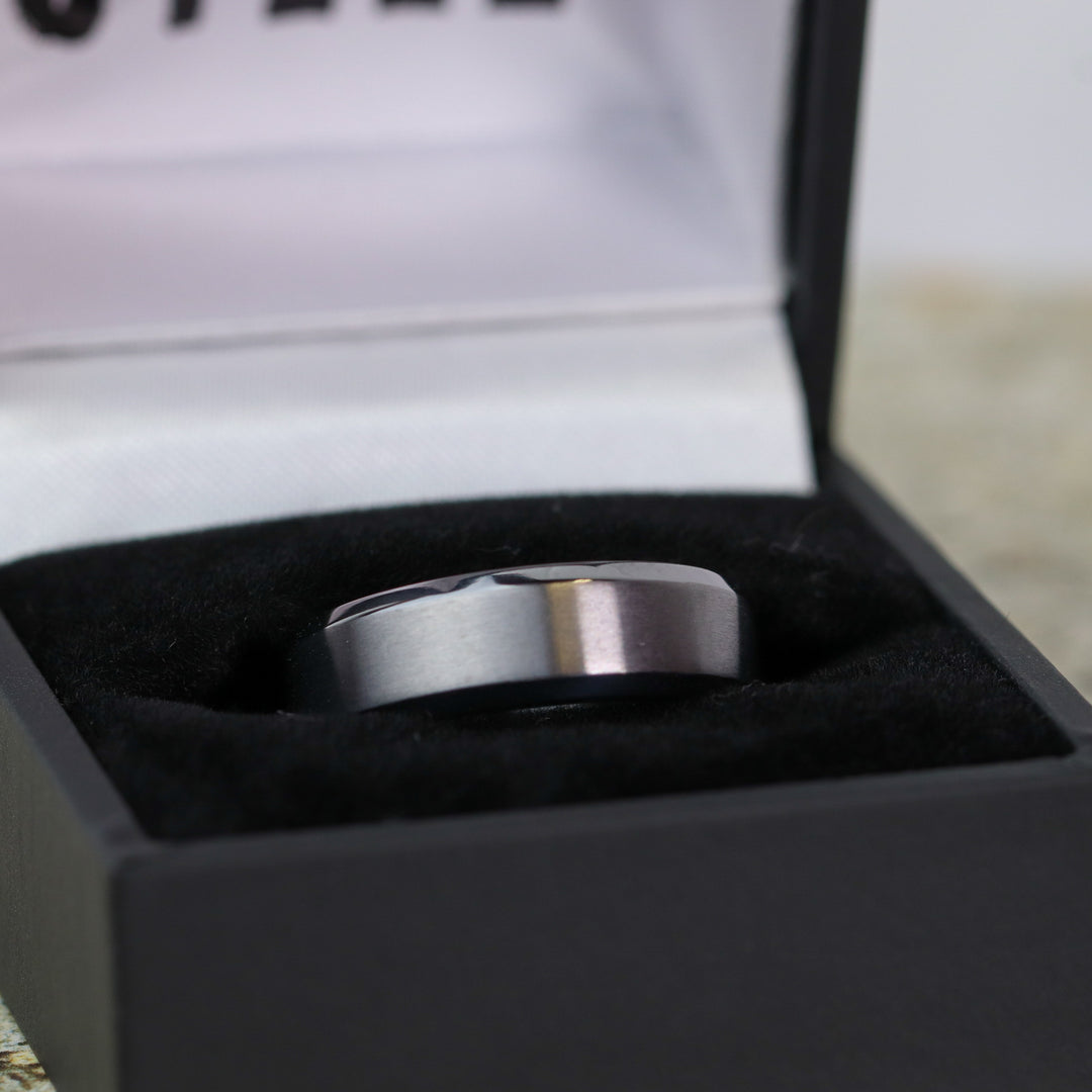 Bevelled Edge Tantalum Wedding Ring - The Crookes Valley Ring