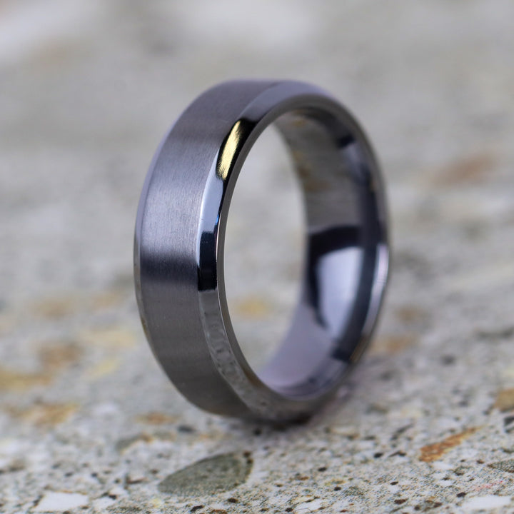 Bevelled Edge Tantalum Wedding Ring - The Crookes Valley Ring