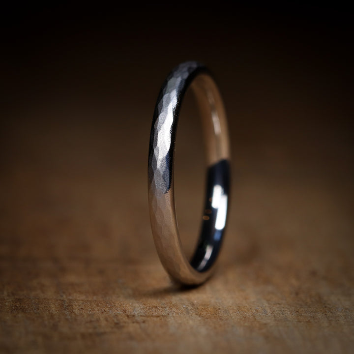 Slim Hammered Effect Precious Metal Wedding Ring - The Beauchief - Made-to-Order