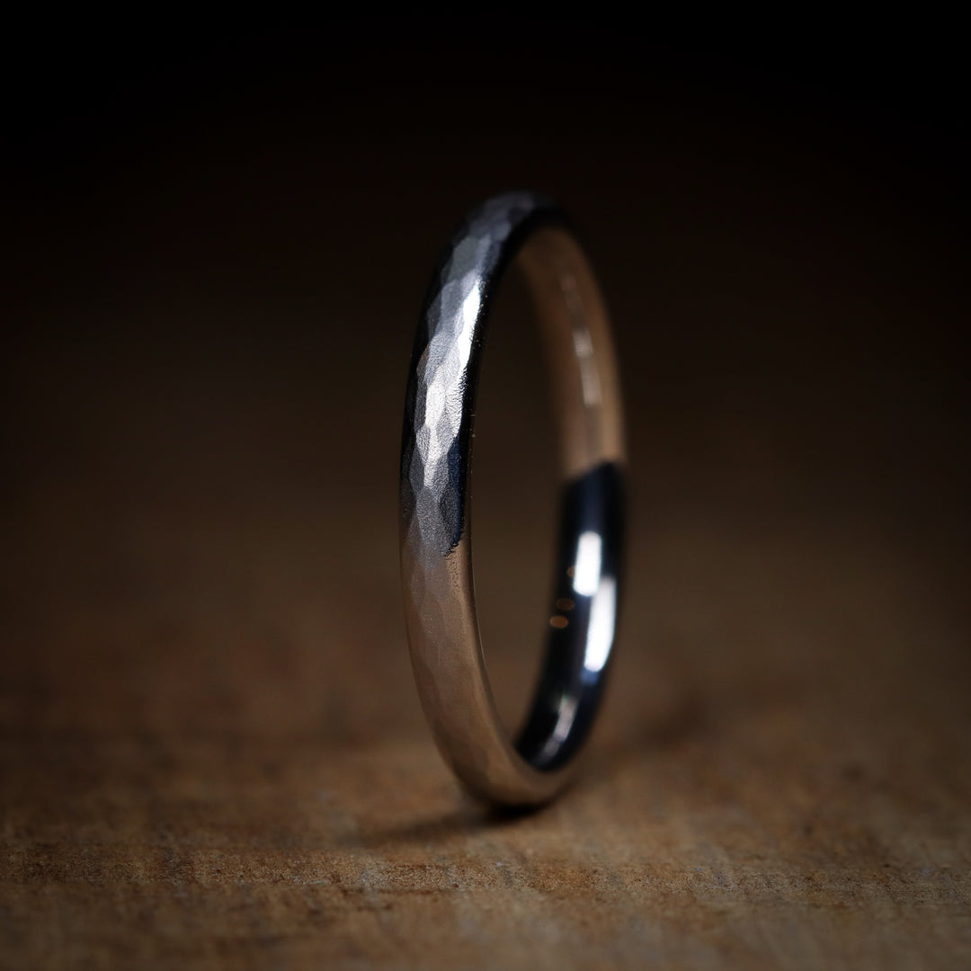 Slim Hammered Effect Precious Metal Wedding Ring - The Beauchief - Made-to-Order