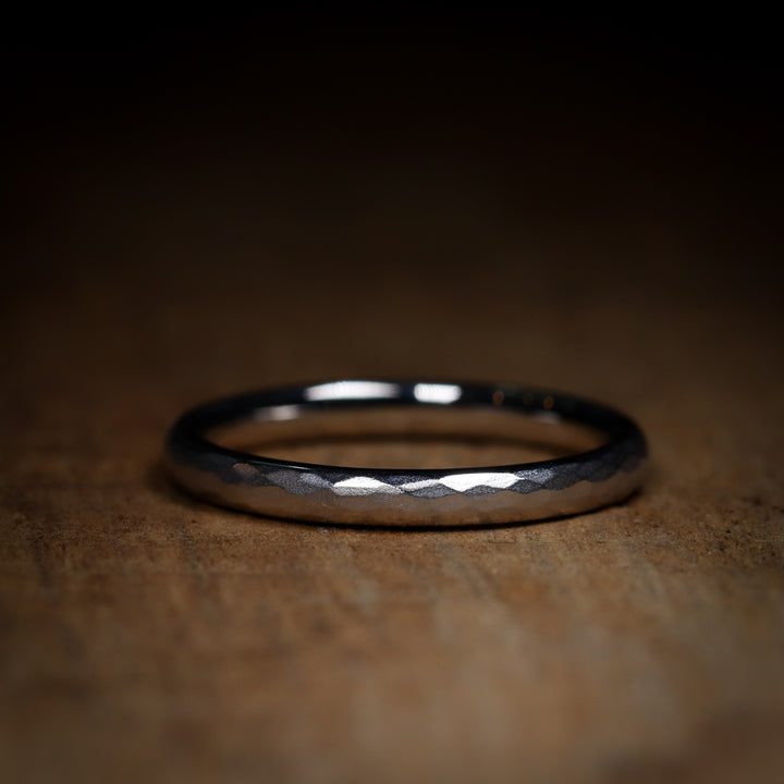 Slim Hammered Effect Precious Metal Wedding Ring - The Beauchief - Made-to-Order