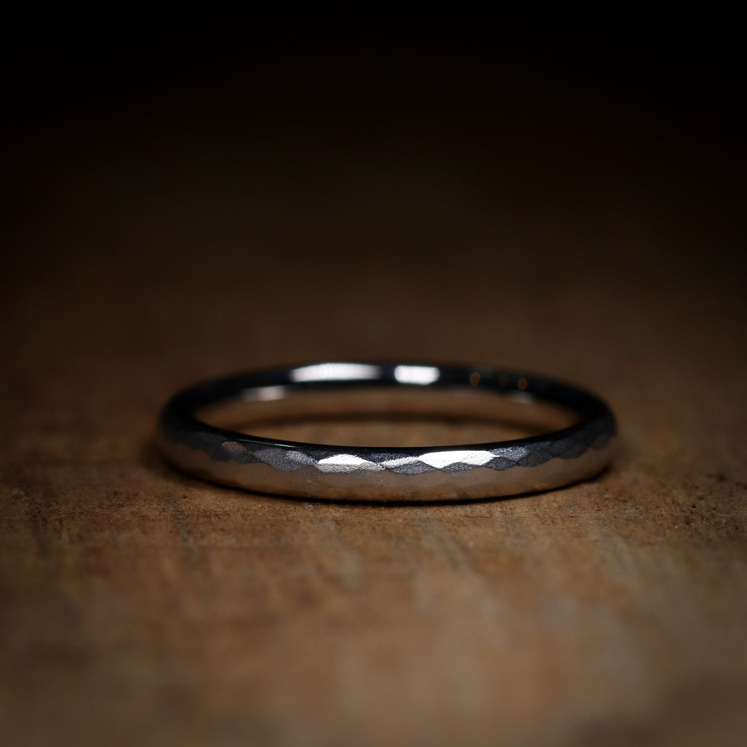 Slim Hammered Effect Precious Metal Wedding Ring - The Beauchief - Made-to-Order