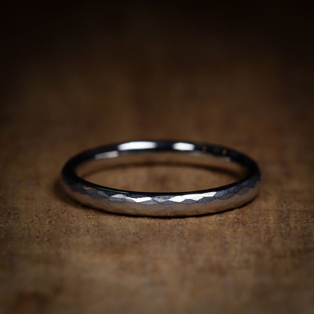 Slim Hammered Effect Precious Metal Wedding Ring - The Beauchief - Made-to-Order