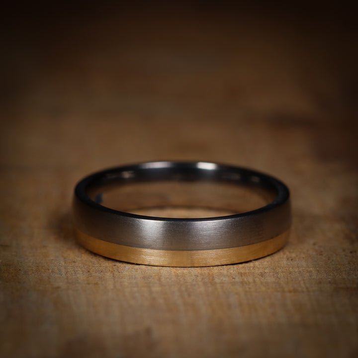 Rose or Yellow Gold Edge Design Titanium Wedding Ring - The Howden - Made-to-Order