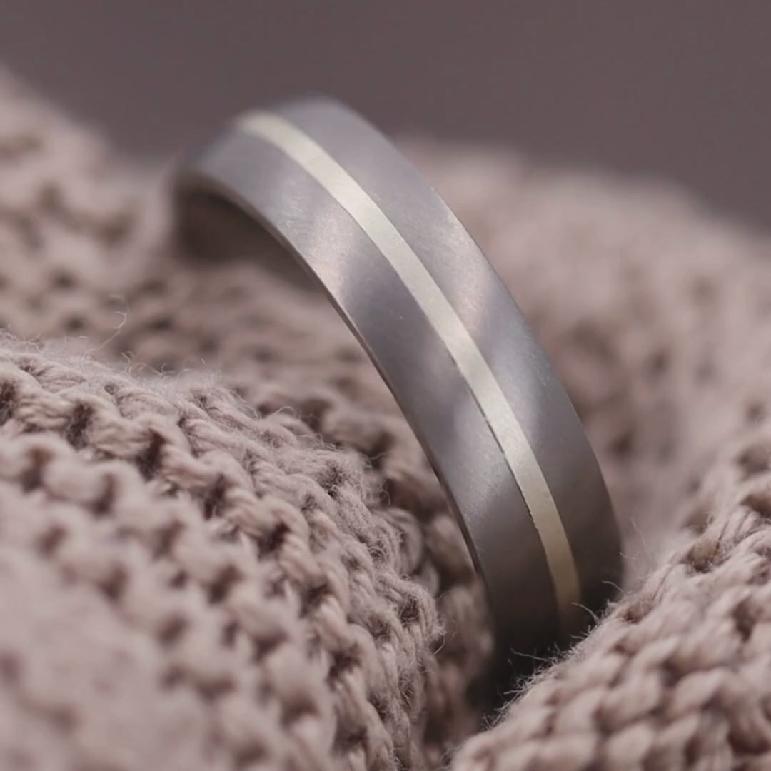 Silver Inlay Titanium Wedding Ring - The Derwent - Made-to-Order