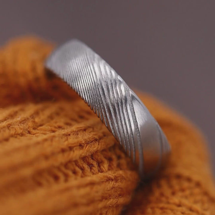 Damascus Stainless Steel Ring Woodgrain Effect - The Wyming Brook