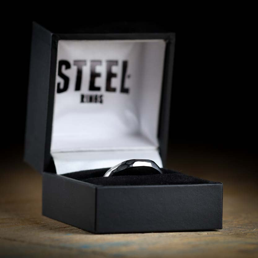 Slim Hammered Effect Stainless Steel Wedding Ring - The Beauchief