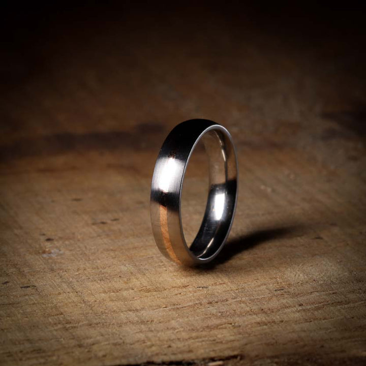 Rose or Yellow Gold Inlay Titanium Wedding Ring - The Derwent - Made-to-Order