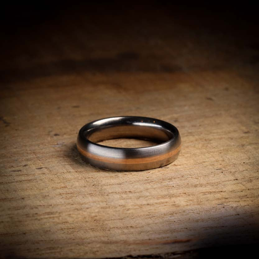 Rose or Yellow Gold Inlay Titanium Wedding Ring - The Derwent - Made-to-Order