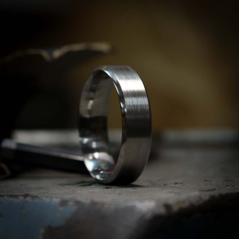 Bevelled Edge Stainless Steel Wedding Ring - The Crookes Valley Ring