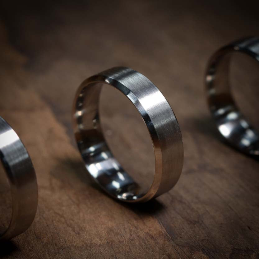 Bevelled Edge Stainless Steel Wedding Ring - The Crookes Valley Ring