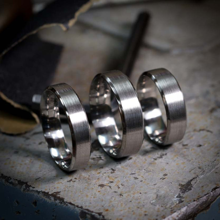 Bevelled Edge Stainless Steel Wedding Ring - The Crookes Valley Ring