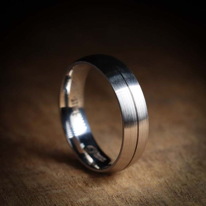 Stainless Steel Wedding Band with Engraved Line and Satin/Matt Finish - The Concord