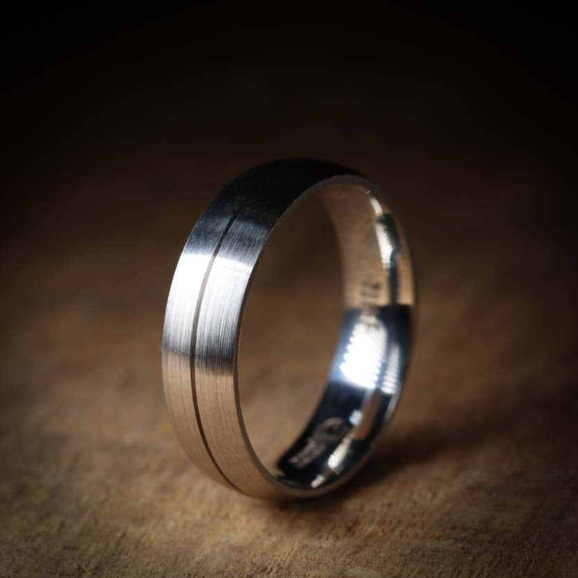 Stainless Steel Wedding Band with Engraved Line and Satin/Matt Finish ...