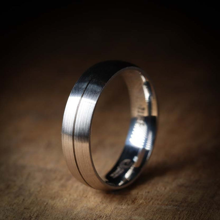 Stainless Steel Wedding Band with Engraved Line and Satin/Matt Finish - The Concord
