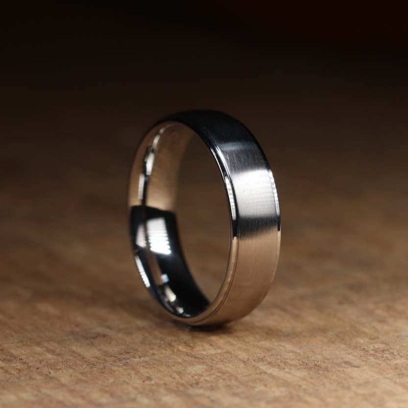 Brushed Centre Stepped Edges Stainless Steel Ring - The Devonshire Green Ring