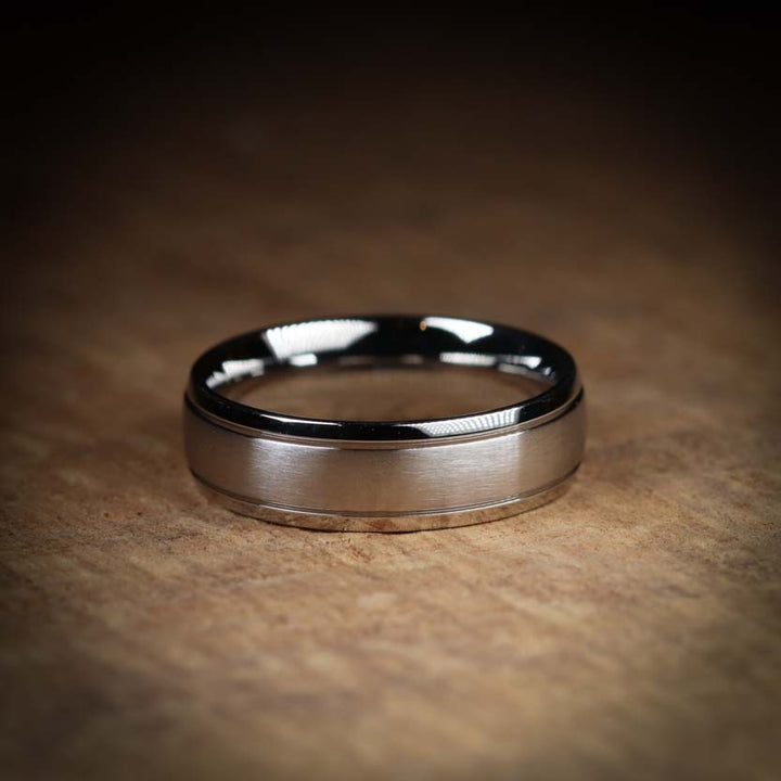 Two Engraved Lines Stainless Steel Wedding Ring - The Endcliffe