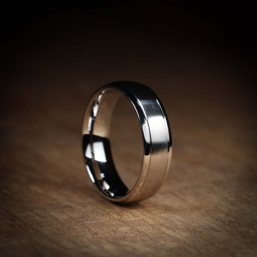 Two Engraved Lines Stainless Steel Wedding Ring - The Endcliffe