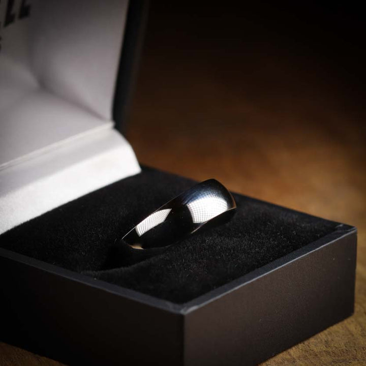 Polished Court Shaped Stainless Steel Wedding Band - The Ruskin Green Ring