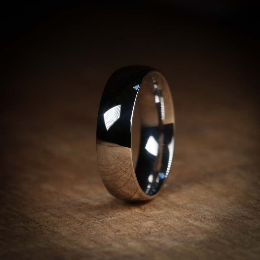 Polished Court Shaped Titanium Wedding Band - The Ruskin Green Ring